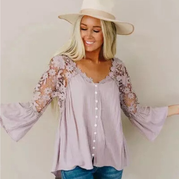 New Boho Lilac Purple Lace Festival Button Front Blouse Top Shirt - Picture 3 of 8